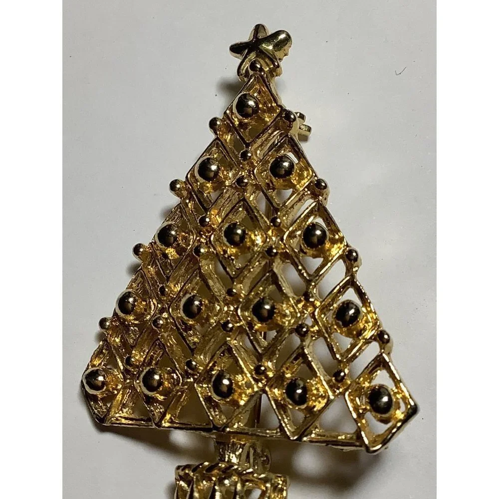 Gold-tone Christmas Tree Pin Brooch — 2”